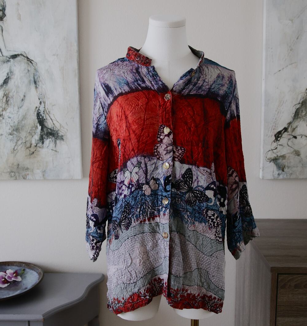Citron SILK button-down Tunic Top size S